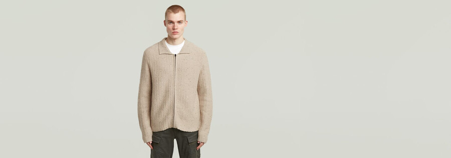 polo collar full zip knit