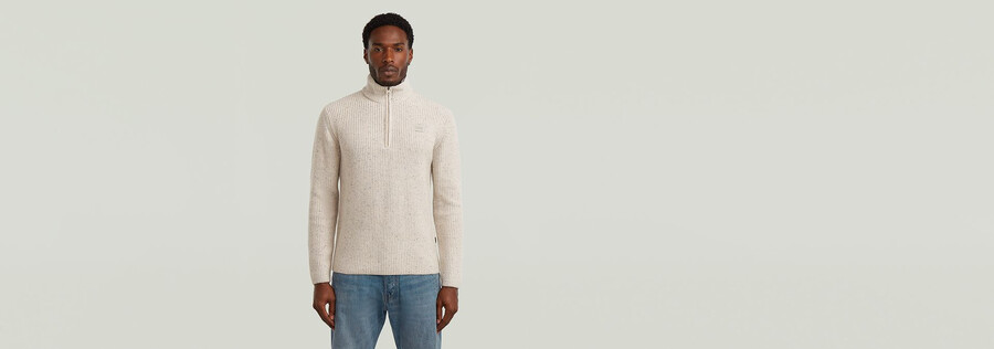 double collar half zip knit