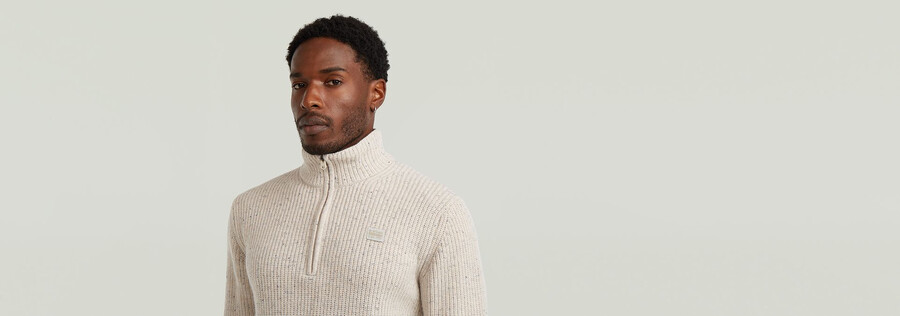 double collar half zip knit