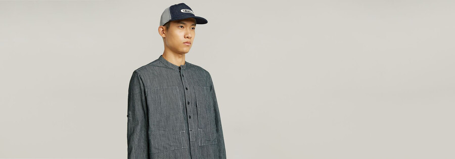 stand collar rollup relaxed shirt
