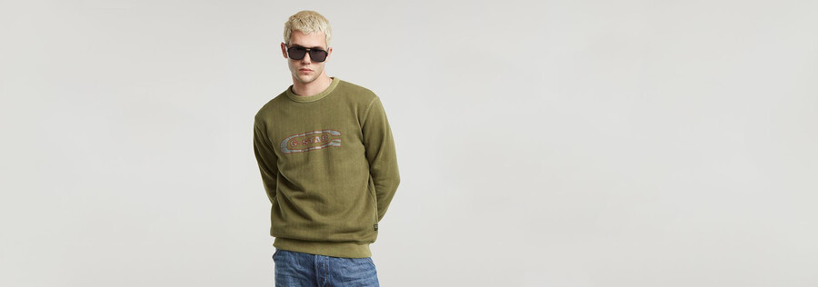 destroyed g logo washed sweater