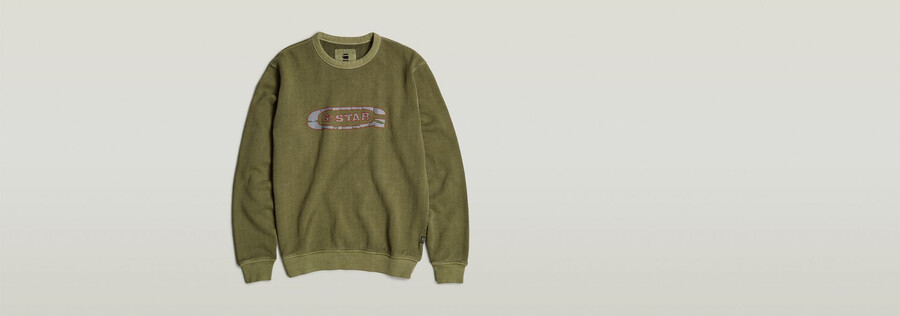 destroyed g logo washed sweater