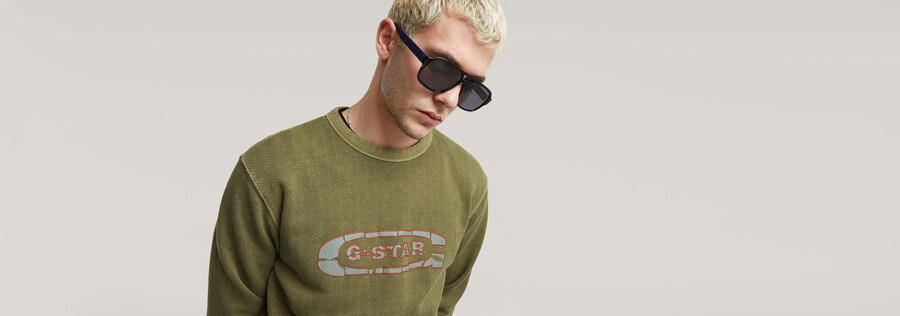 destroyed g logo washed sweater