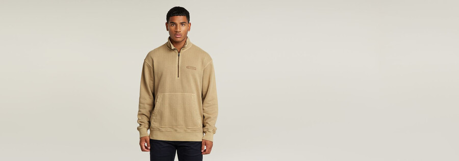washed half zip relaxed sweater