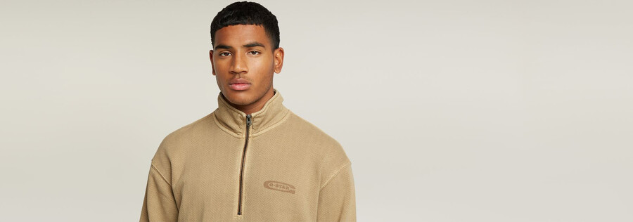 washed half zip relaxed sweater