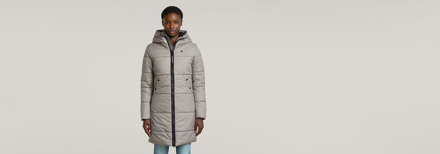 whistler hooded quilted slim long coat