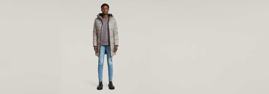 whistler hooded quilted slim long coat