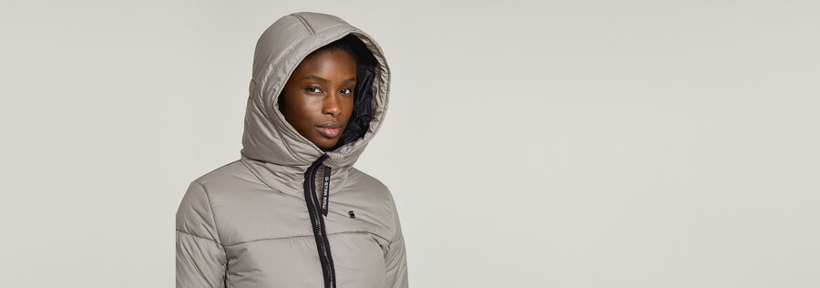 whistler hooded quilted slim long coat