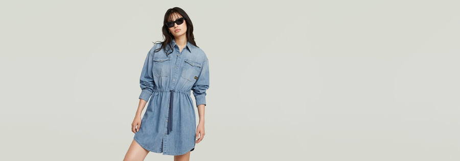 relaxed drawcord denim dress