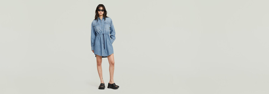 relaxed drawcord denim dress