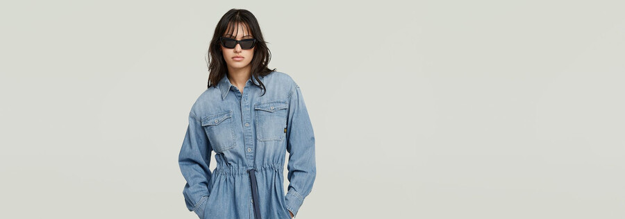 relaxed drawcord denim dress