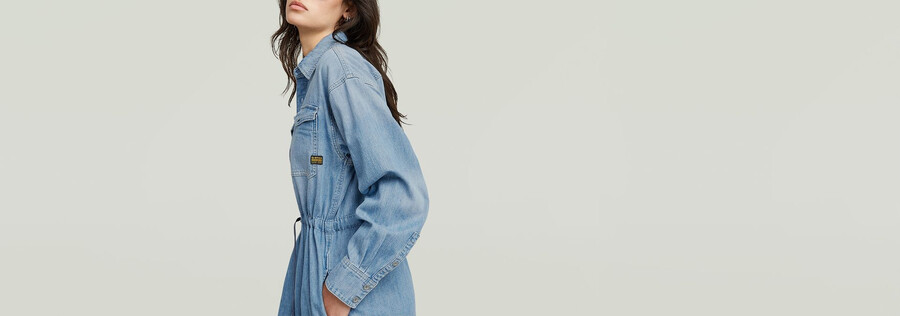 relaxed drawcord denim dress