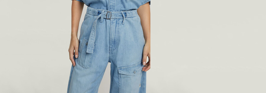 belted cargo loose jeans