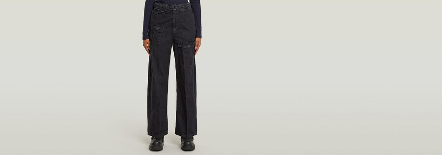 belted cargo loose jeans