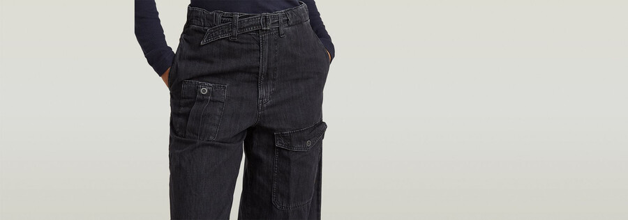 belted cargo loose jeans