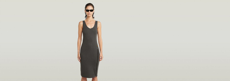 overdyed asymmetric zip dress
