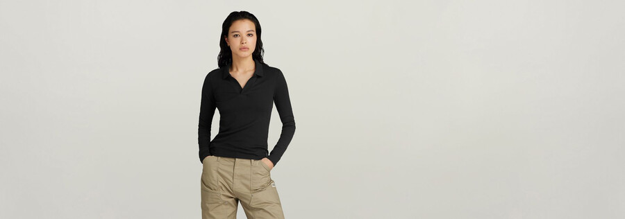 ribbed slim polo top