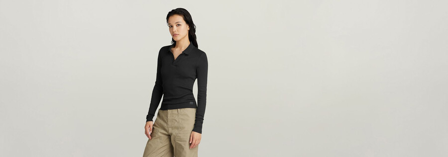 ribbed slim polo top