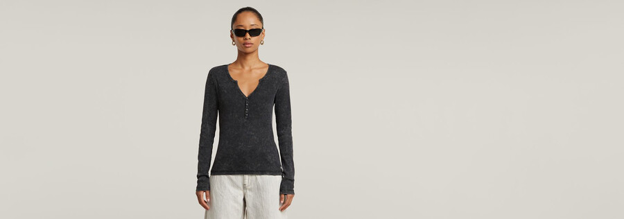 deep v overdyed henley slim top