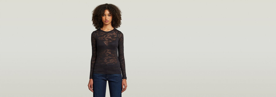 fine lace aop slim top