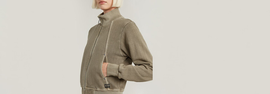 overdyed slim track sweater jacket