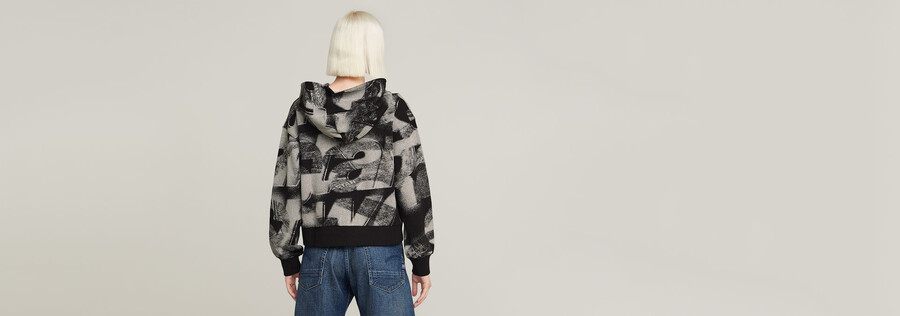 sprayed letters loose hooded sweater