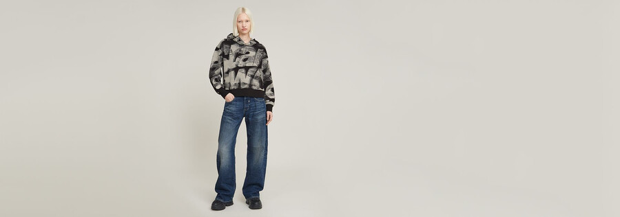 sprayed letters loose hooded sweater