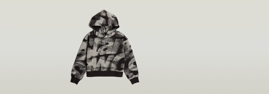 sprayed letters loose hooded sweater