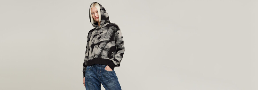 sprayed letters loose hooded sweater