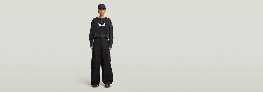 overdyed cropped logo loose sweater