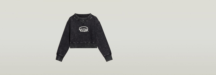 overdyed cropped logo loose sweater