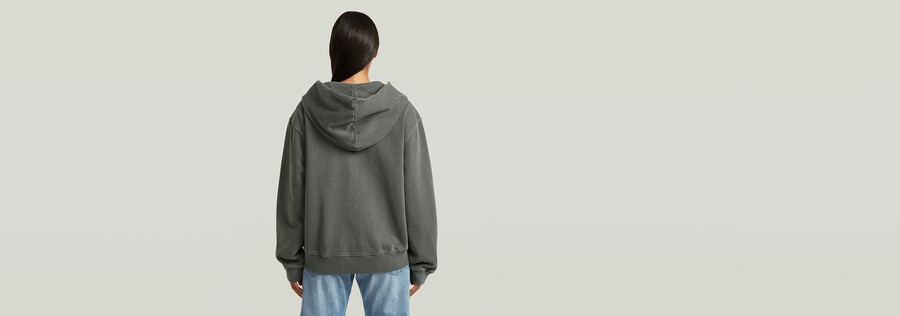 washed hoodie zip relaxed sweater