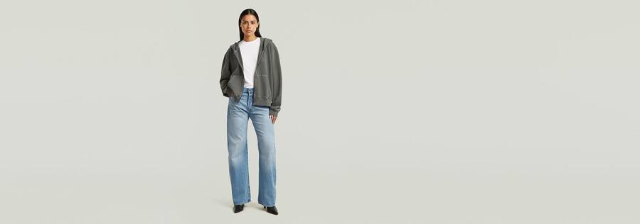 washed hoodie zip relaxed sweater