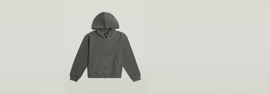 washed hoodie zip relaxed sweater
