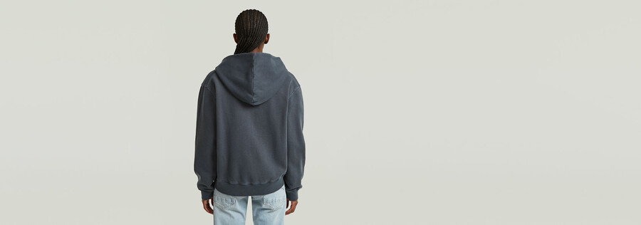 washed hoodie zip relaxed sweater