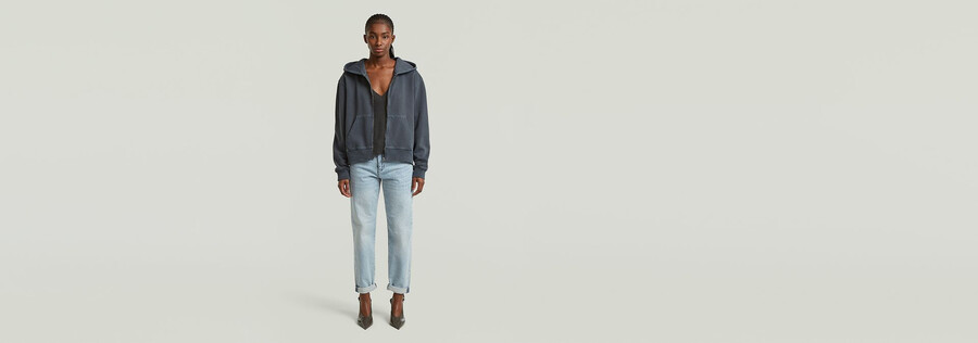 washed hoodie zip relaxed sweater