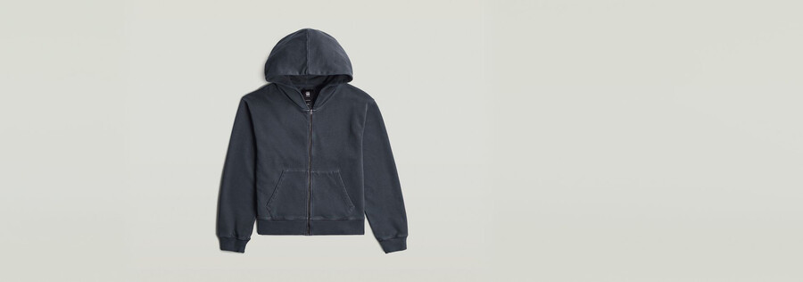 washed hoodie zip relaxed sweater