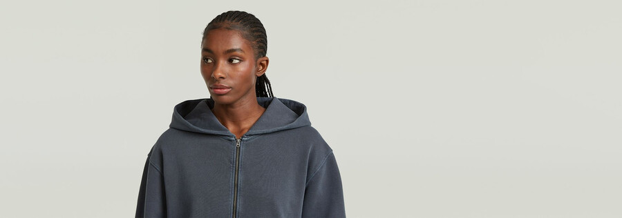 washed hoodie zip relaxed sweater